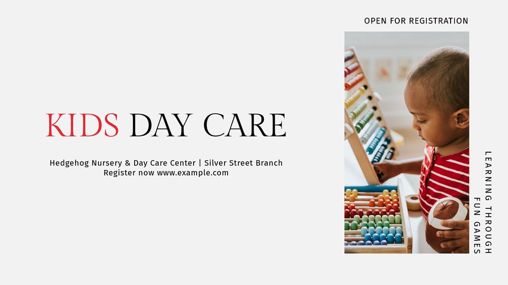 Kids day care  blog banner template, editable text