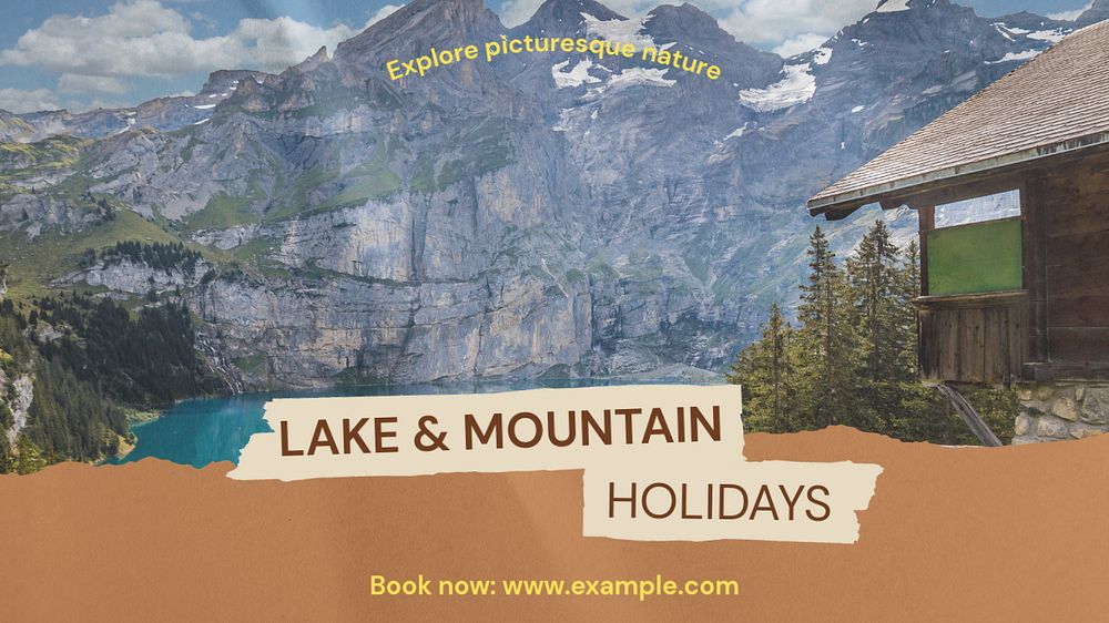 Lake & mountain holidays blog banner template, editable text