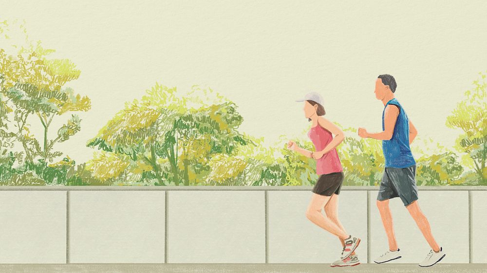 People running illustration desktop wallpaper, editable  design