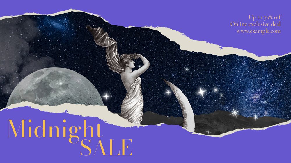 Midnight sale blog banner template, editable text