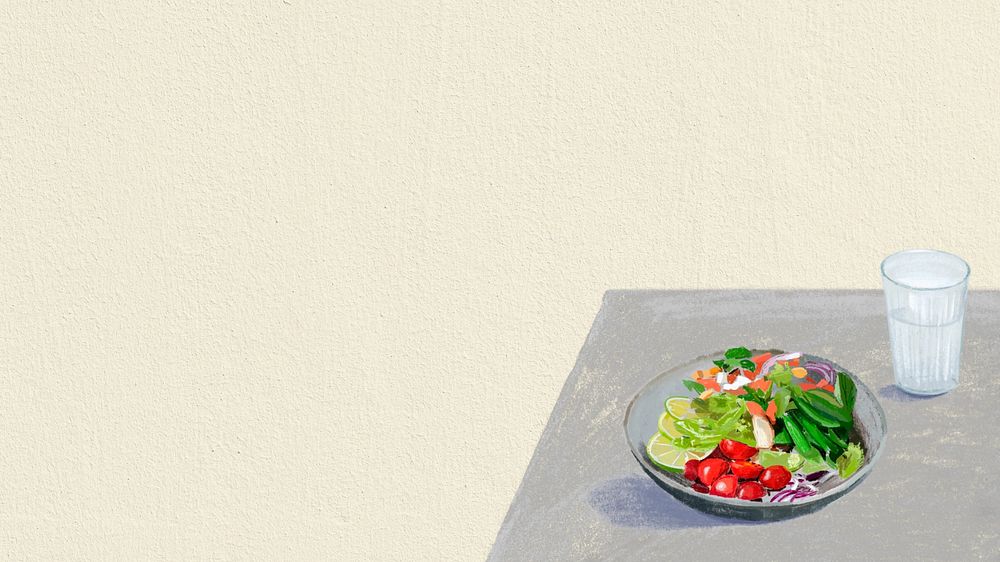 Salad illustration, white desktop wallpaper, editable design