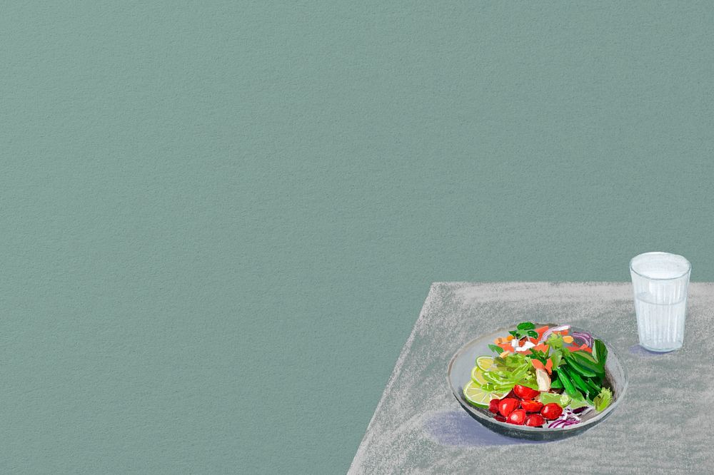 Salad illustration, green background, editable design