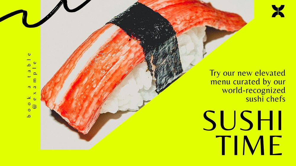 Sushi time blog banner template, editable text