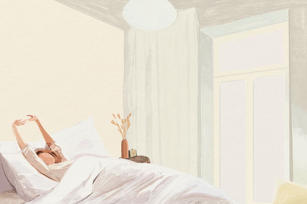 Woman waking up illustration background, editable design