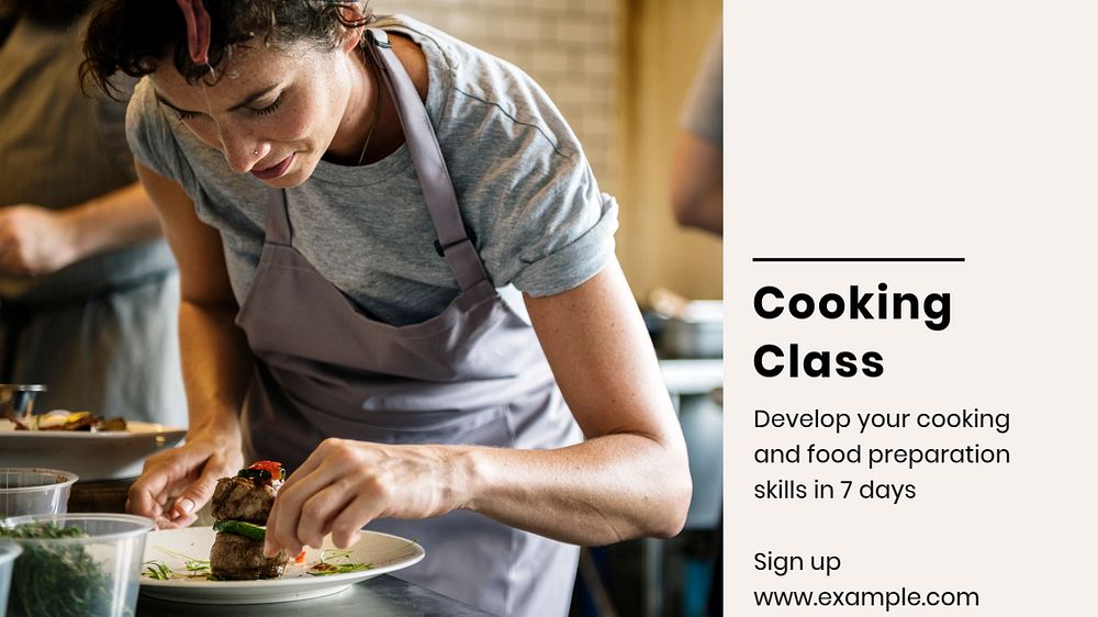 Cooking class blog banner template, editable text