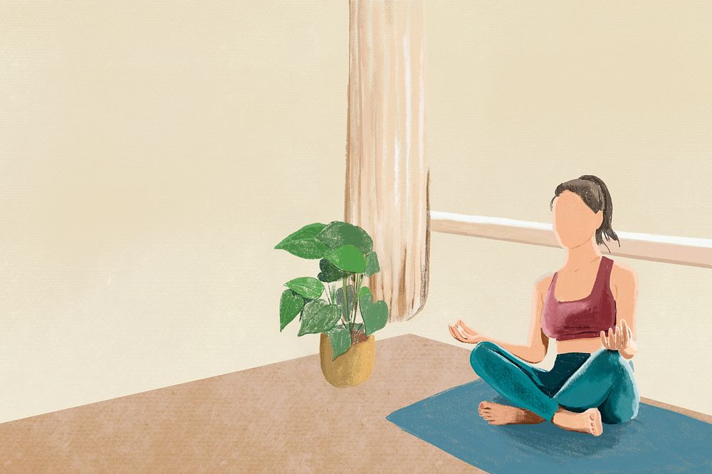 Woman doing yoga illustration background, editable design