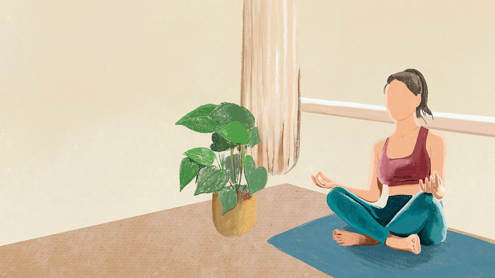 Desktop wallpaper, woman doing yoga illustration, editable design