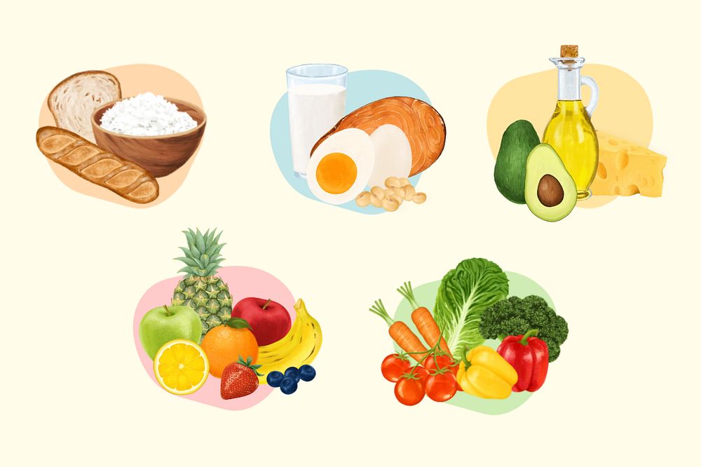 Food nutrition health set illustration, editable design