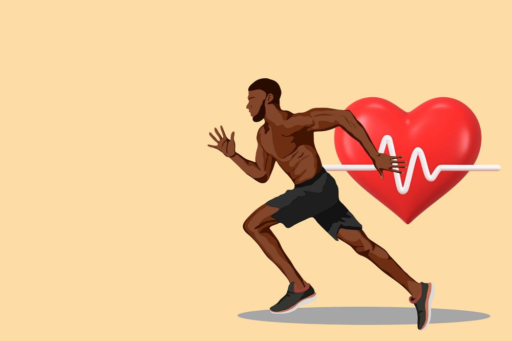 Cardio running yellow background, 3d remix vector illustration