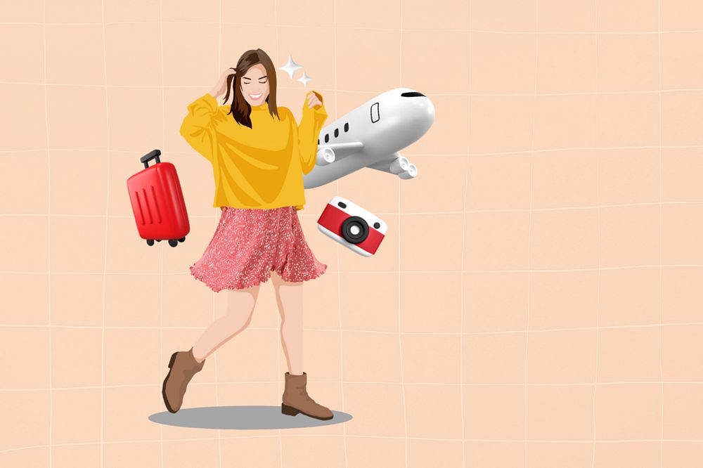 Woman traveling 3D remix vector illustration