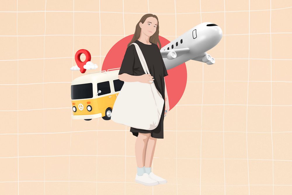 Woman traveling 3D remix vector illustration