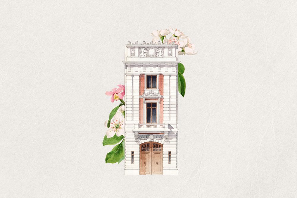 Watercolor building exterior, editable remix design