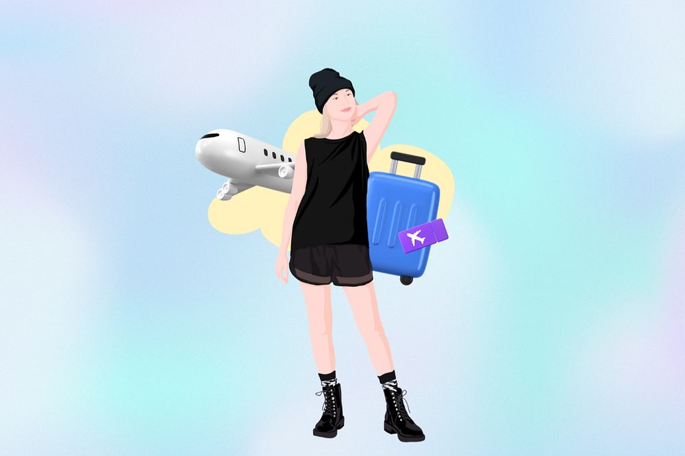 Woman traveling 3D remix vector illustration