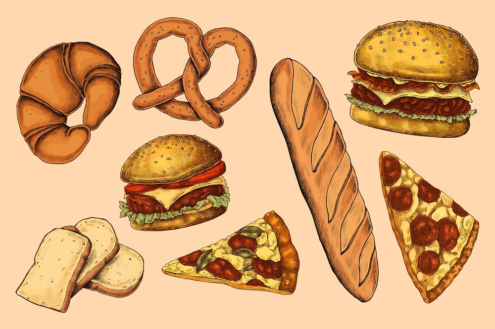 Bakery and fast food design element set, editable design