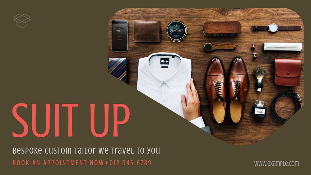 Suit tailor shop  blog banner template, editable text