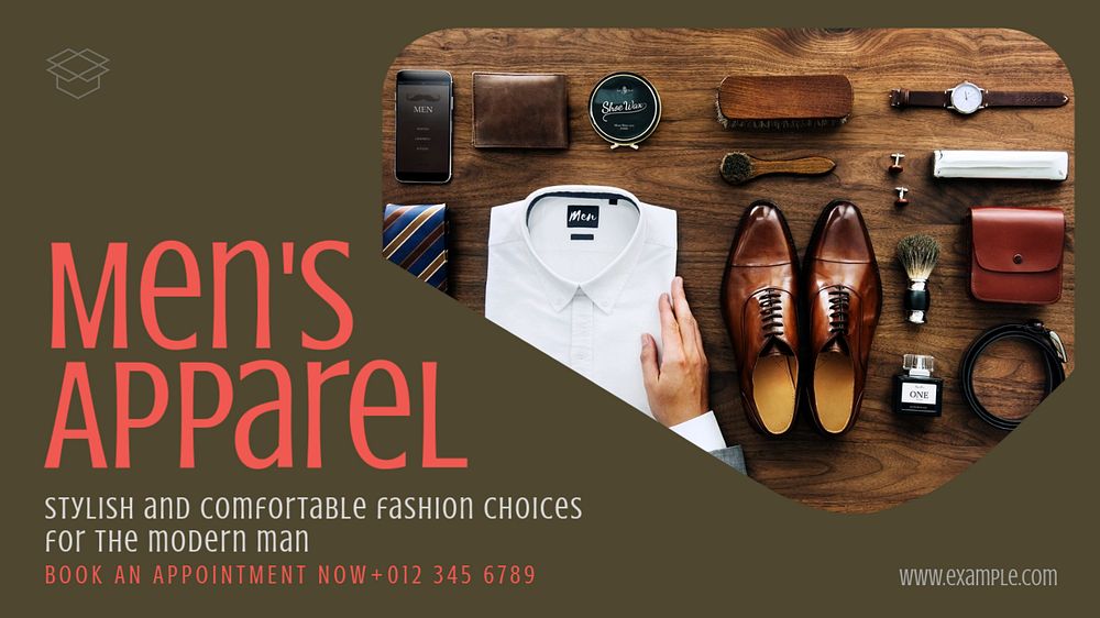 Men's apparel  blog banner template, editable text