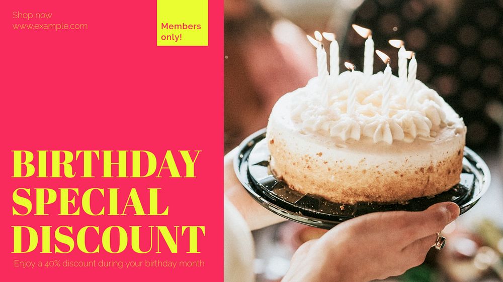 Member's birthday discount blog banner template, editable text