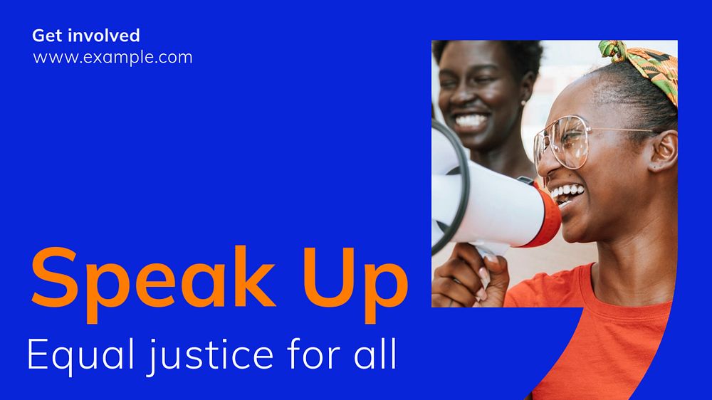 Justice for all  blog banner template, editable text