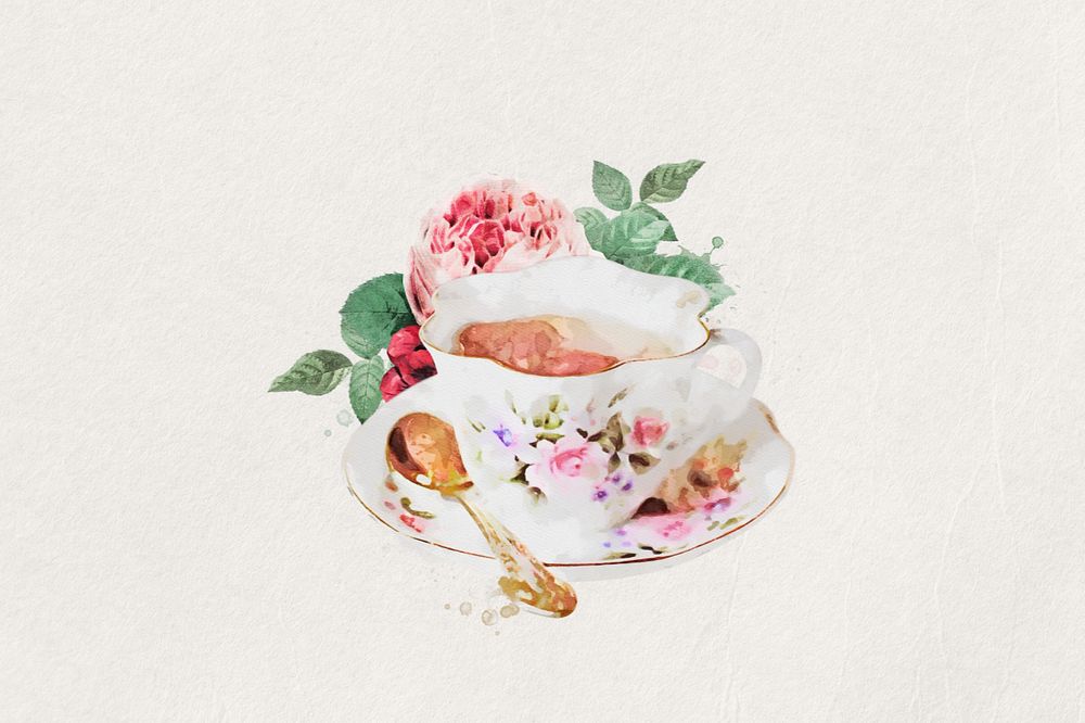 Watercolor teacup, editable remix design