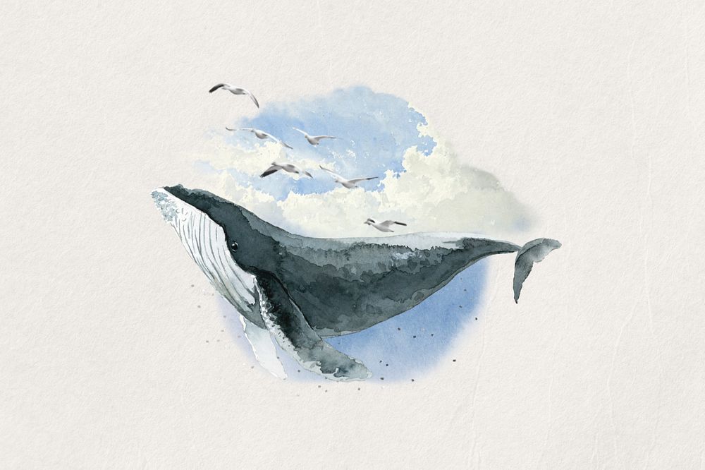 Watercolor humpback whale, editable environment remix