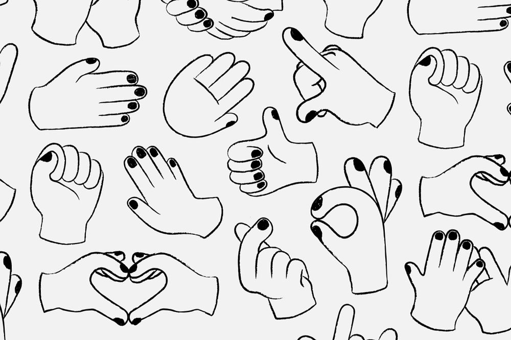 Hand sign pattern, black & white editable design