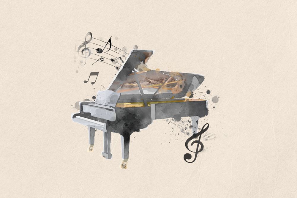 Watercolor grand piano, editable remix design