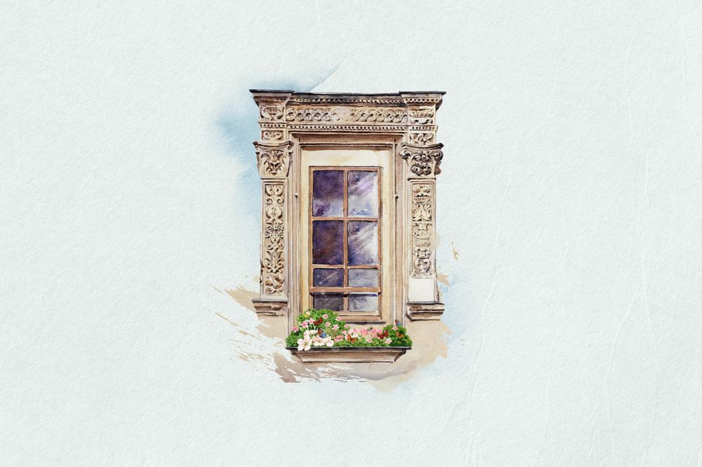 Watercolor building window, editable remix design