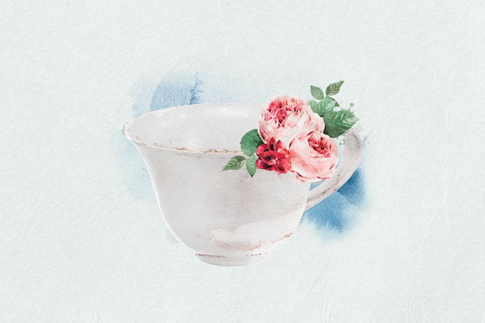 Watercolor teacup, editable remix design