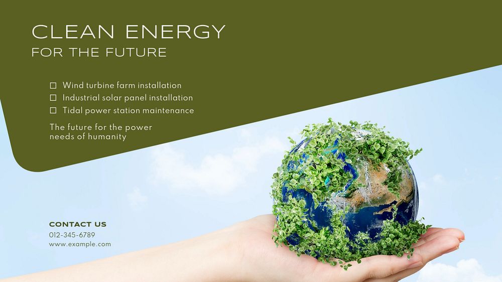 Clean energy  blog banner template, editable text