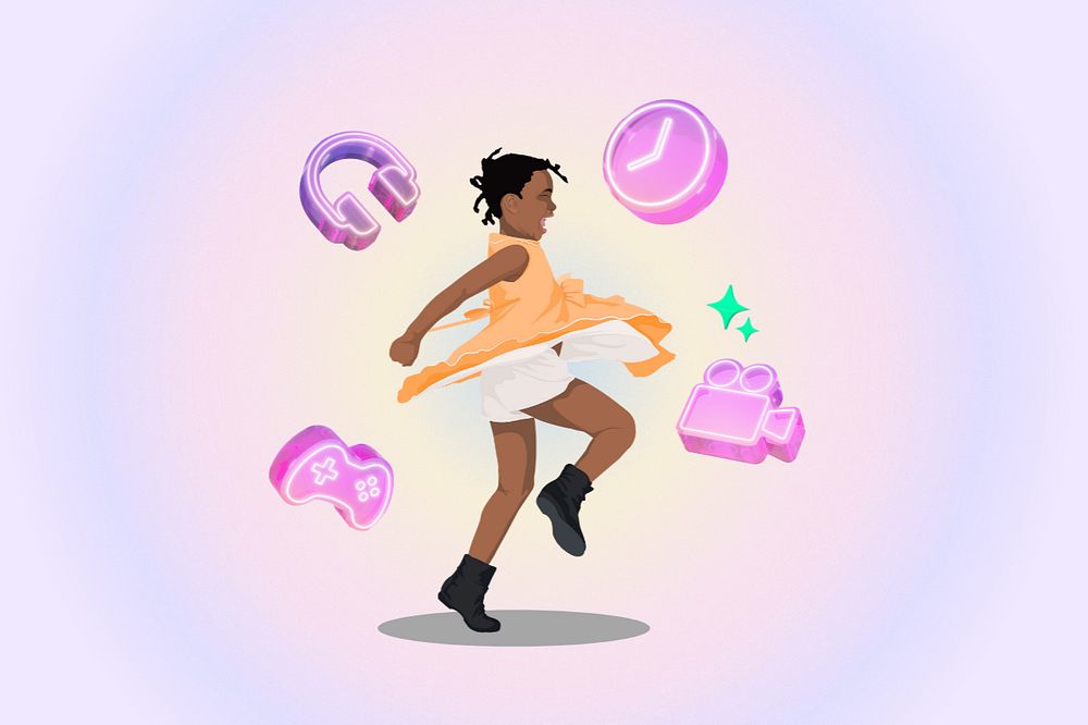 Kids dancing 3D remix vector illustration