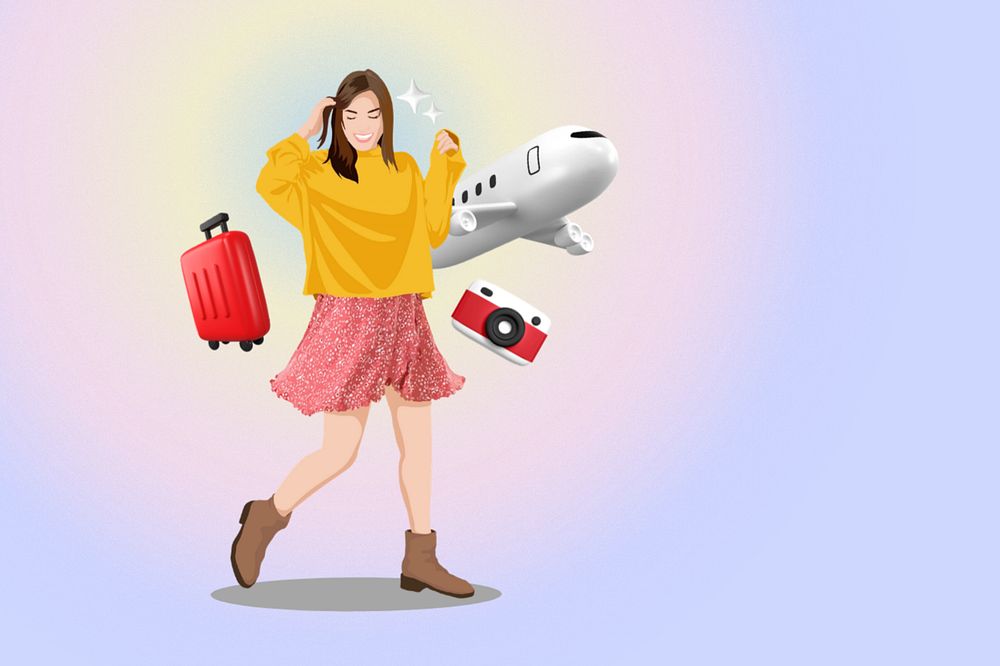 Woman traveling 3D remix vector illustration