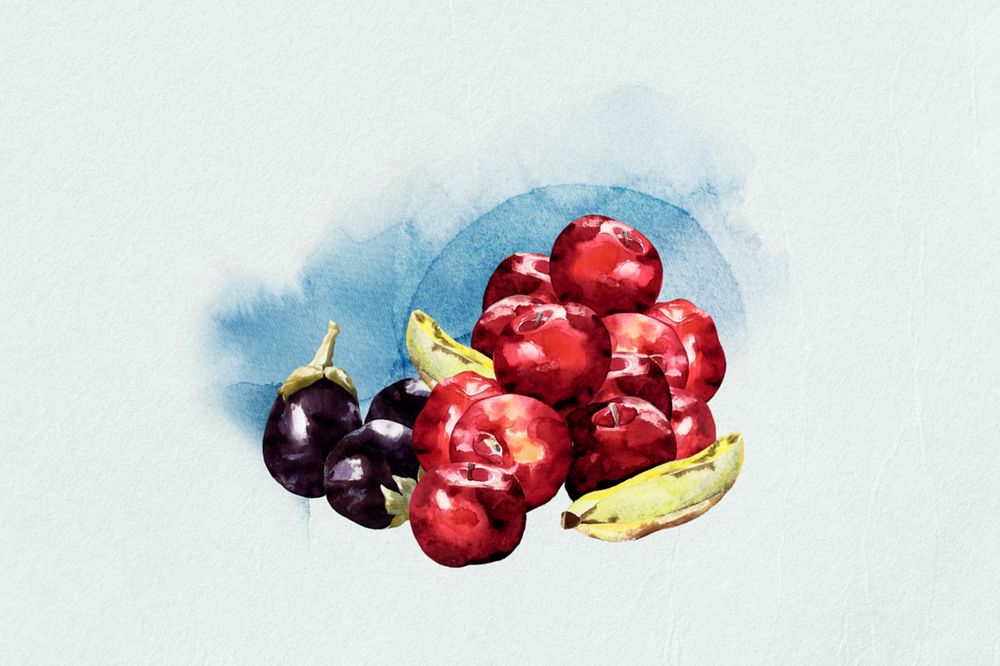 Watercolor fruits, editable remix design