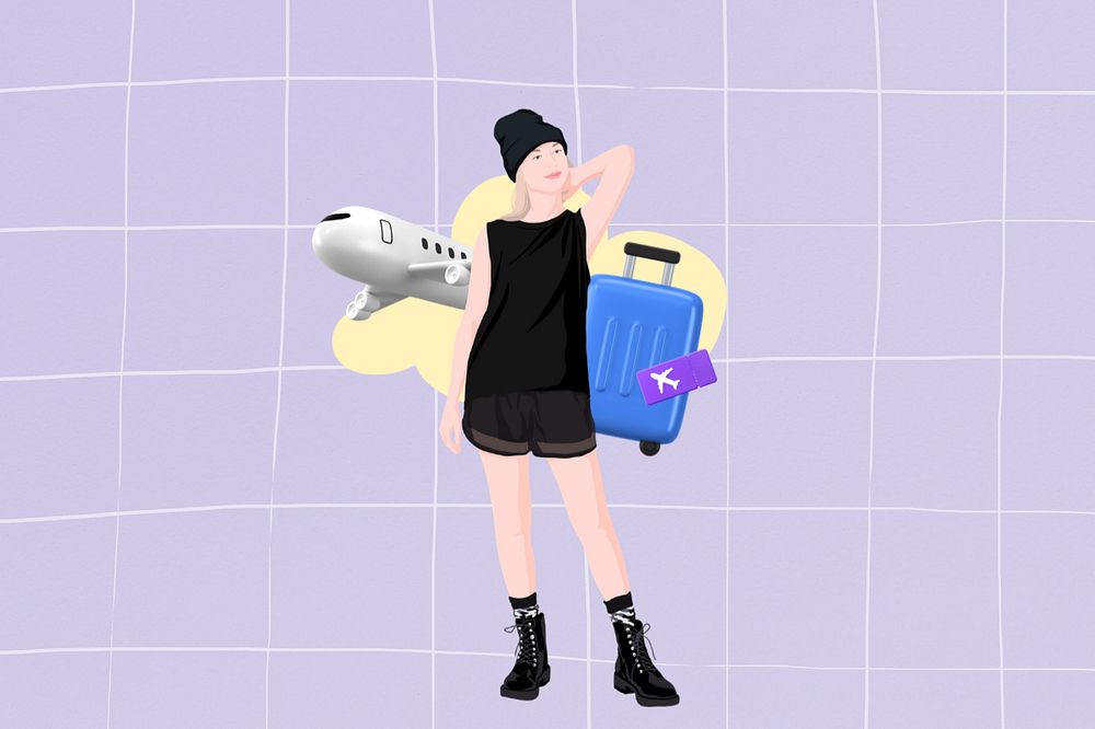 Woman traveling 3D remix vector illustration