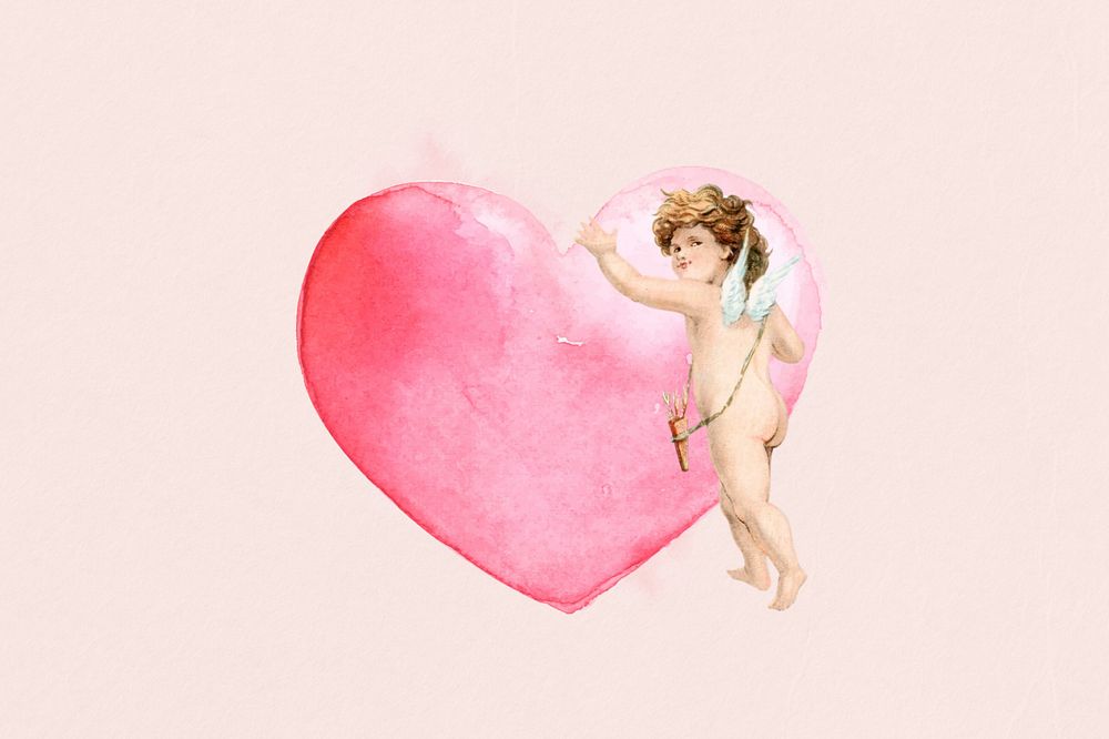 Watercolor Valentine's cupid, editable remix design