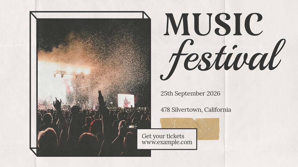 Music festival  blog banner template, editable text