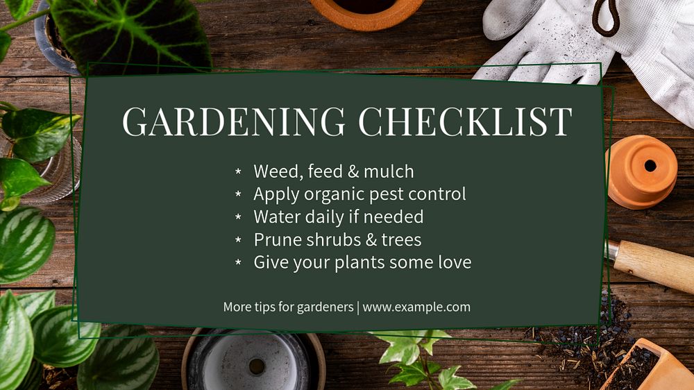 Gardening checklist blog banner template, editable text