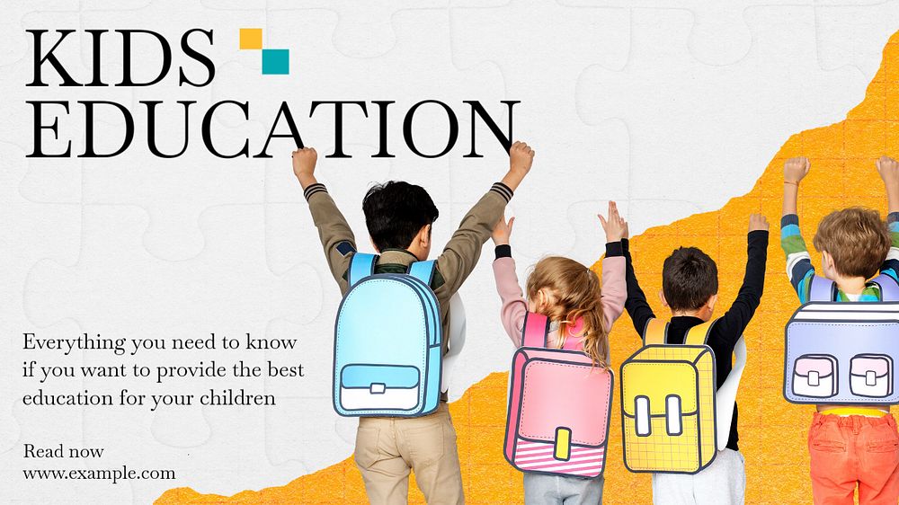 Kids education blog banner template, editable text