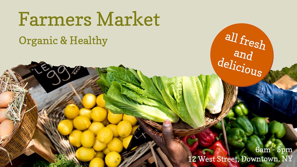 Farmer market blog banner template, editable text