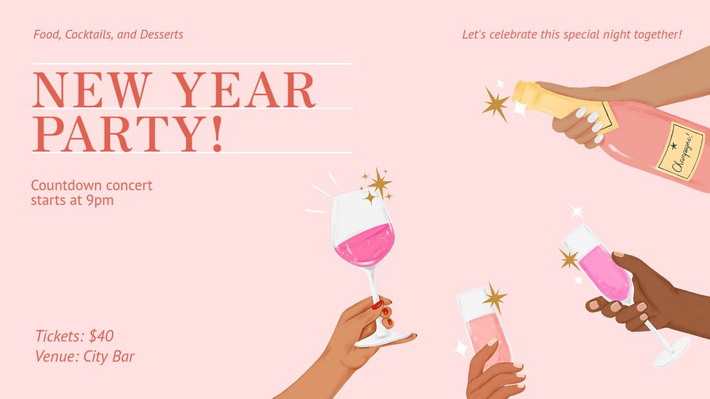 New year party blog banner template, editable text