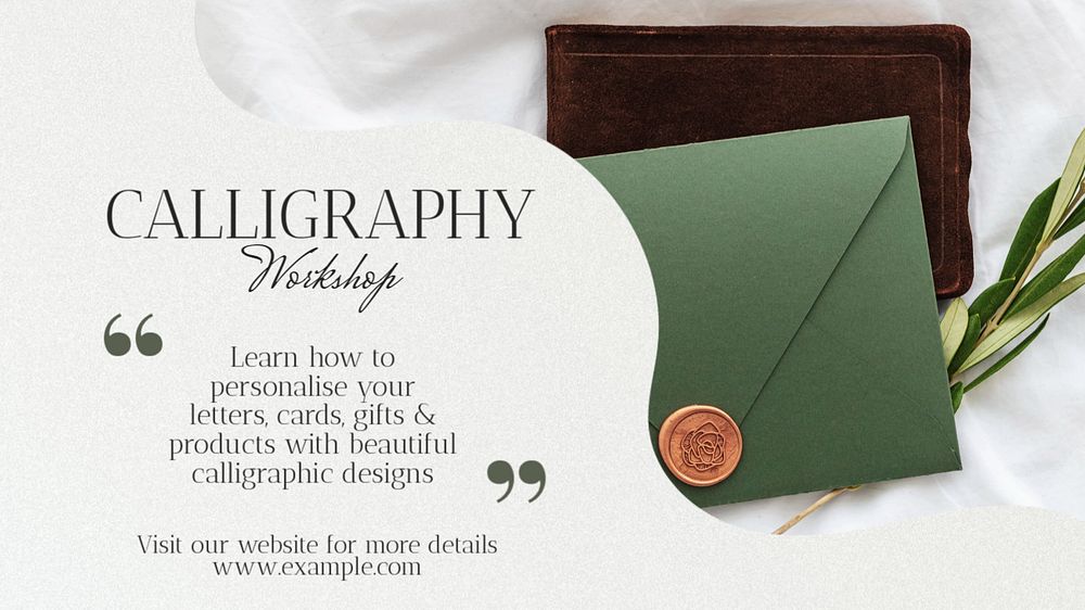 Calligraphy workshop blog banner template, editable text