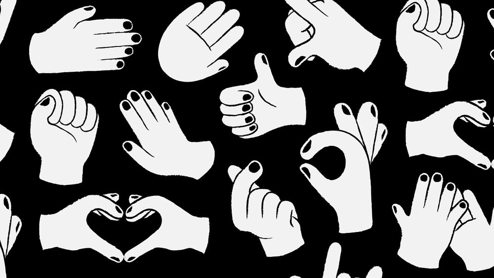 Hand sign desktop wallpaper illustration, cute gesture editable design