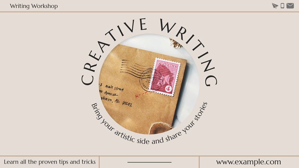 Creative writing workshop  blog banner template, editable text