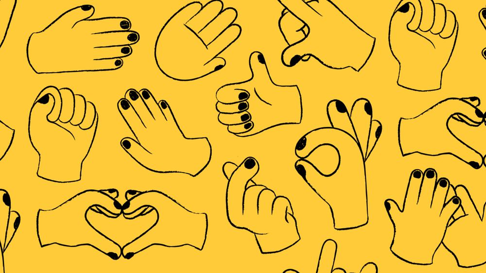 Cute hand gesture desktop wallpaper illustration, editable design