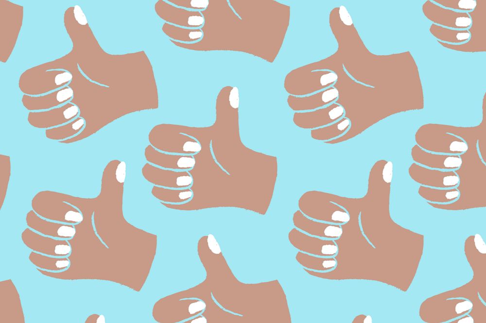 Brown thumbs up pattern, empowerment background editable design