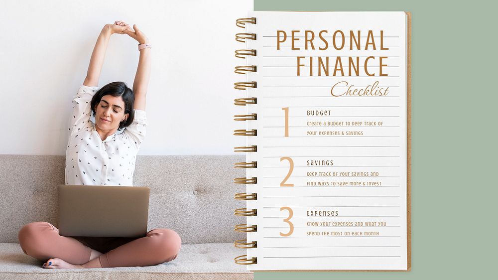 Personal finance checklist  blog banner template, editable text