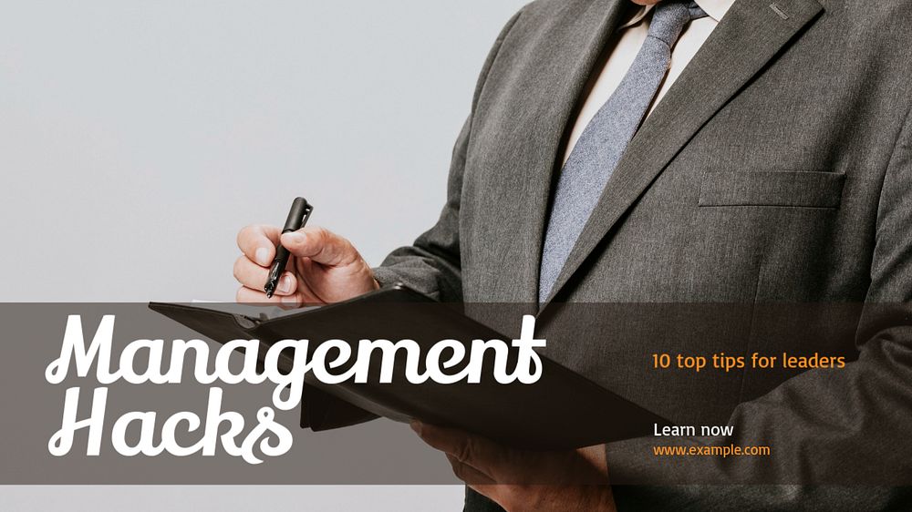 Management hacks  blog banner template, editable text