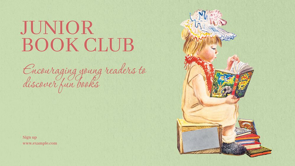 Junior book club blog banner template, editable text