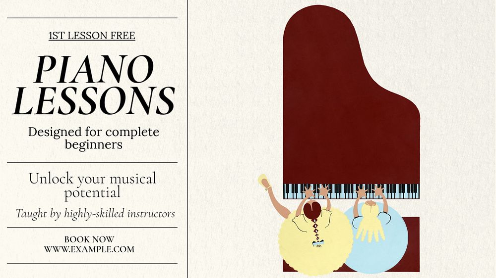 Piano lessons   blog banner template, editable text