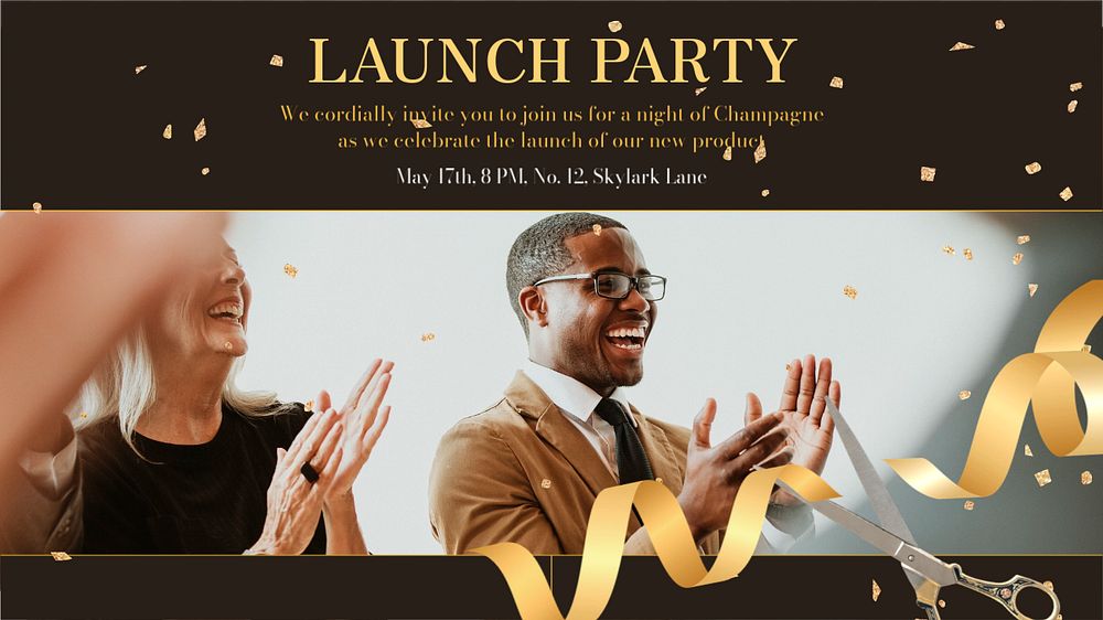 Launch party blog banner template, editable text