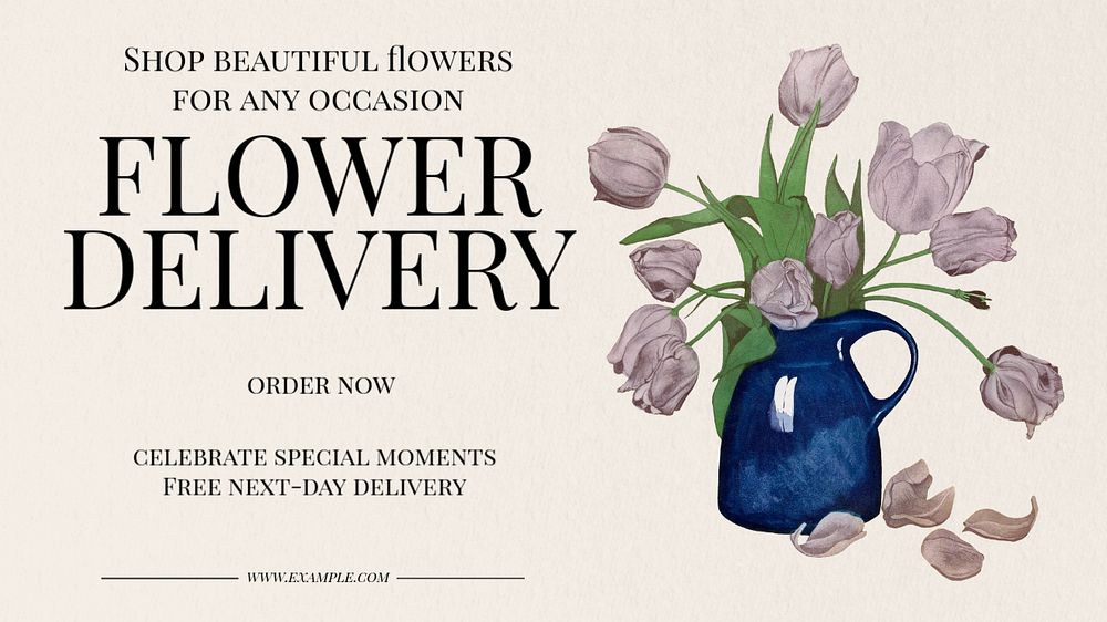 Flower delivery  blog banner template, editable text